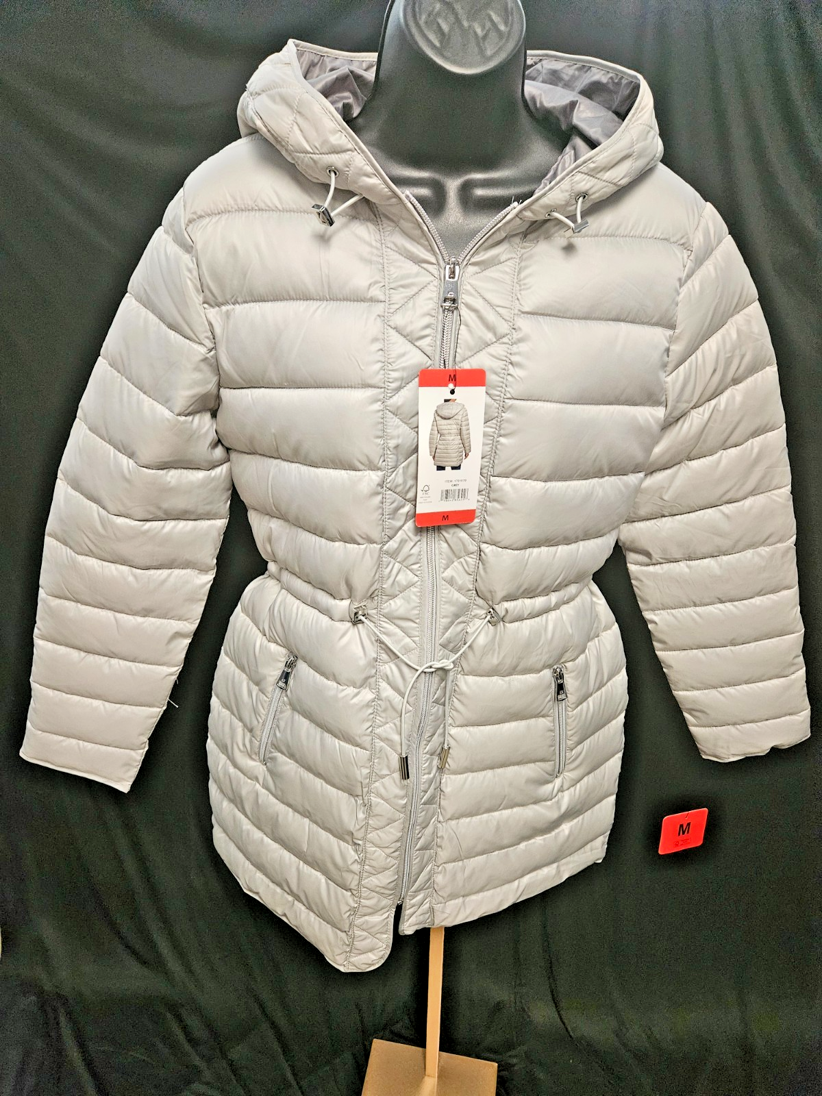 KENNETH COLE SILVER QUILTED ANORAK JACKET SIZE M DRAWSTRING WAIST NWT