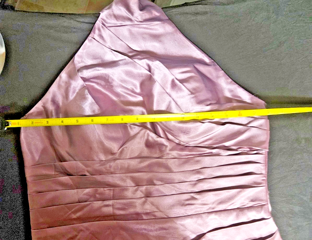 SIZE 14 LAVENDAR/PINK SATIN RUCHED CORSET HALTER FORMAL GOWN LONG TRAIN NWOT