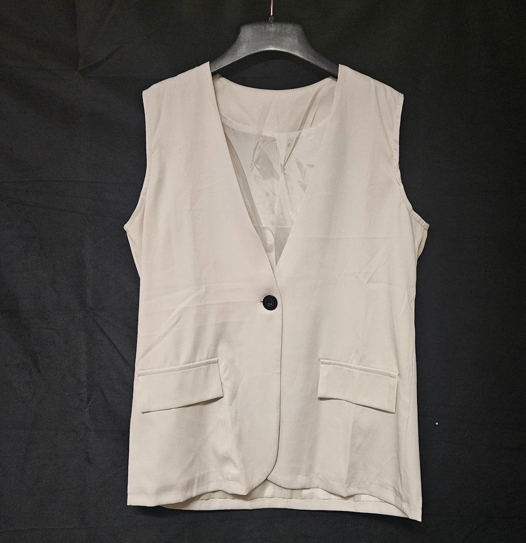 Women's beige one button LARGE oversized vest unbranded