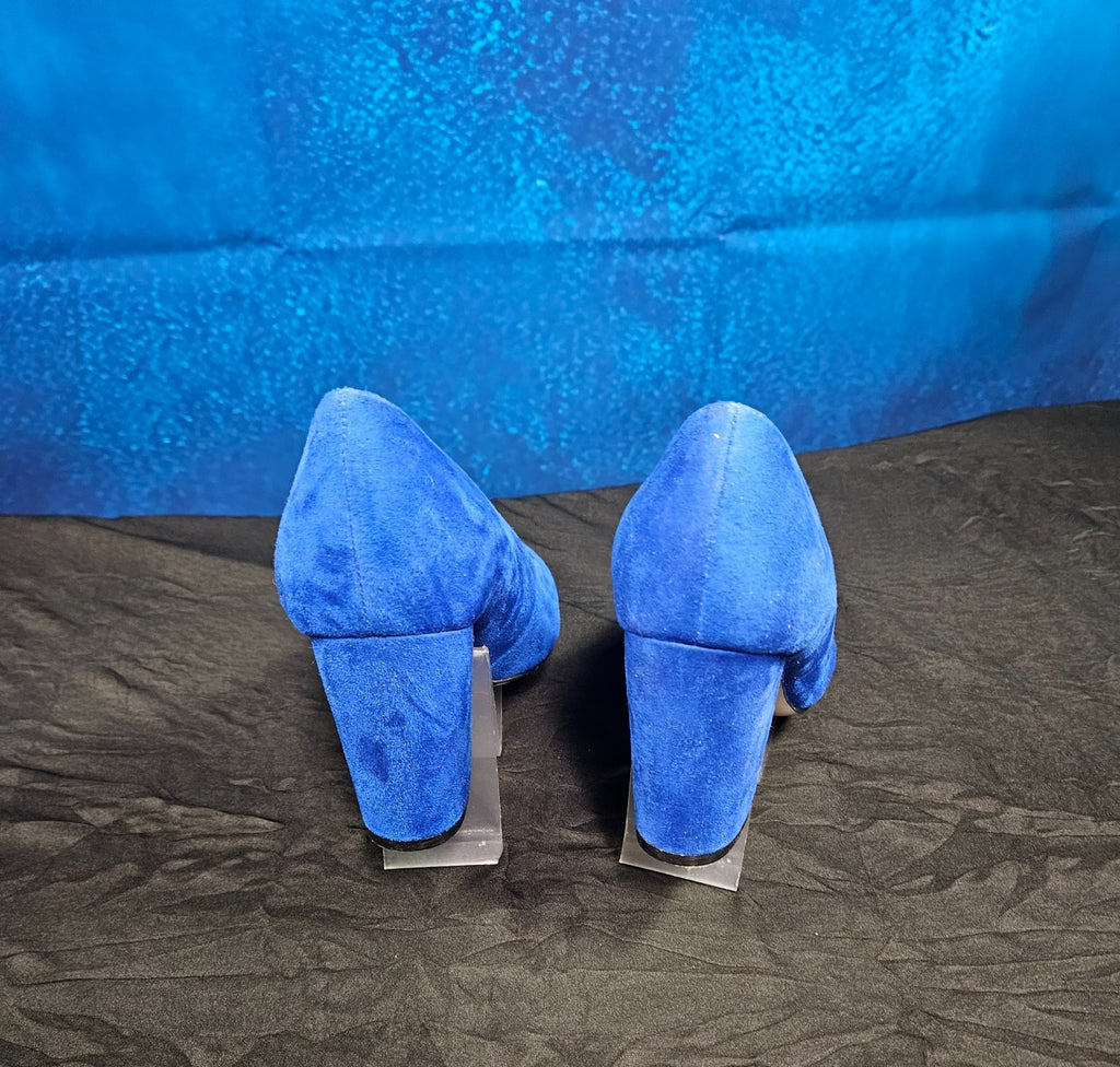 WOMEN'S SIZE 6.5 BLUE SUEDE POINTED TOE BLOCK HEEL NINE WEST BRAND