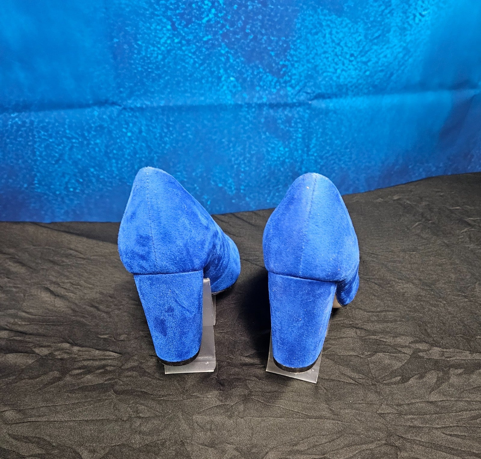 WOMEN'S SIZE 6.5 BLUE SUEDE POINTED TOE BLOCK HEEL NINE WEST BRAND