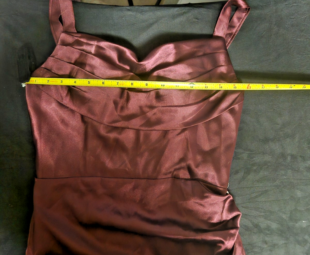 SIZE SMALL SATIN TANK/CORSET ROUCHED WINE FORMAL GOWN NWT