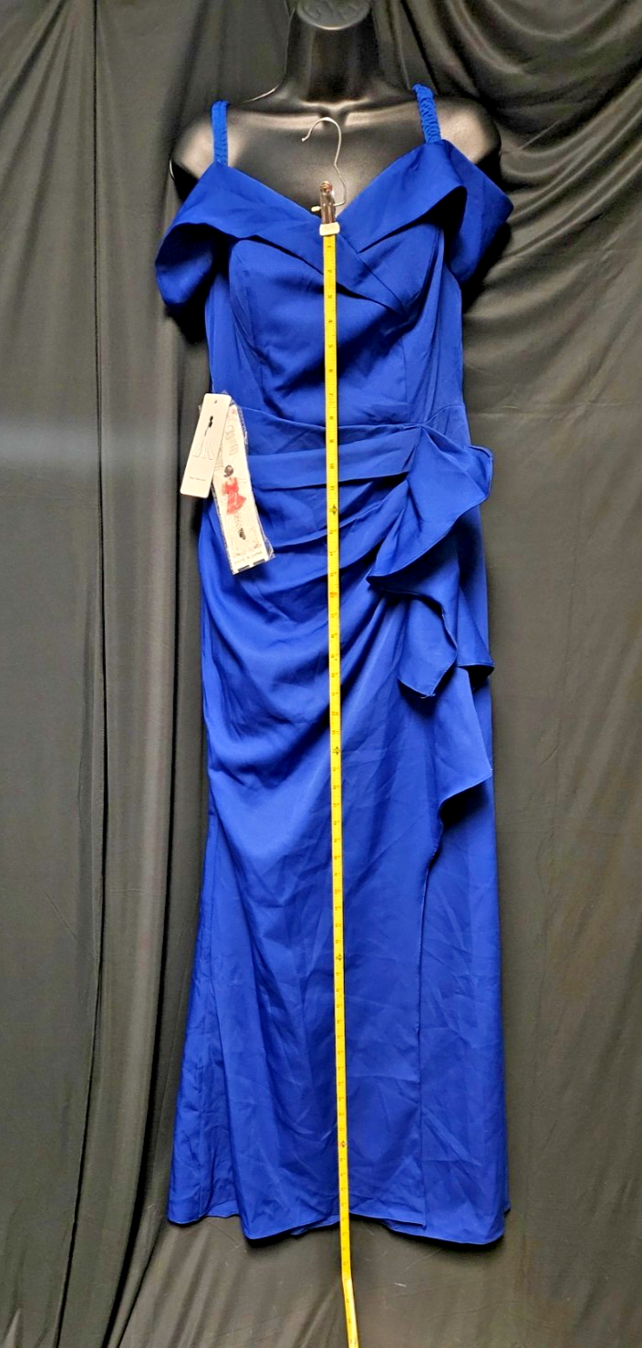 BEAUTIFUL BLUE MATTE SATIN OFF THE SHOULDER EVENING GOWN PROM/FORMAL SIZE 10/12