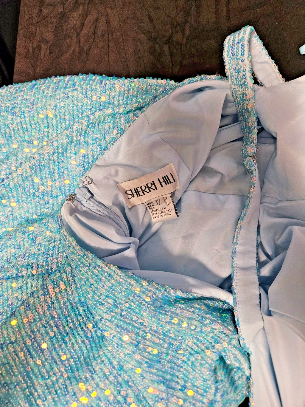 GORGEOUS FORMAL SHERRI HILL TURQUOISE BLUE SEQUINED MERMAIN GOWN SIZE 12