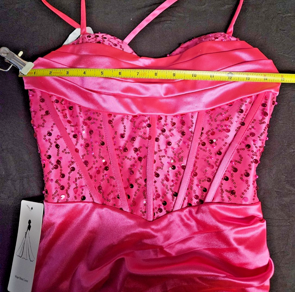 Bright Pink Short Sequined Prom/Cocktail DRESS SZ 0 (XS)