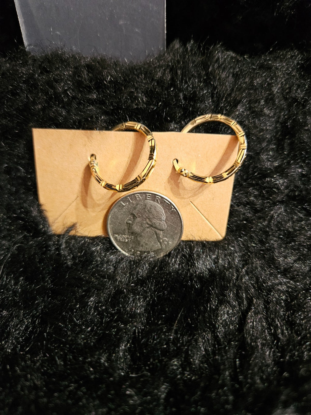 10K YELLOW GOLD BAMBOO STYLE 3/4 inch dia. HOOP EARRINGS PRE-OWNED