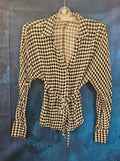 WOMEN'S JUST FAB SIZE LARGE BLACK/WHITE BLOUSE HOUNDSTOOTH