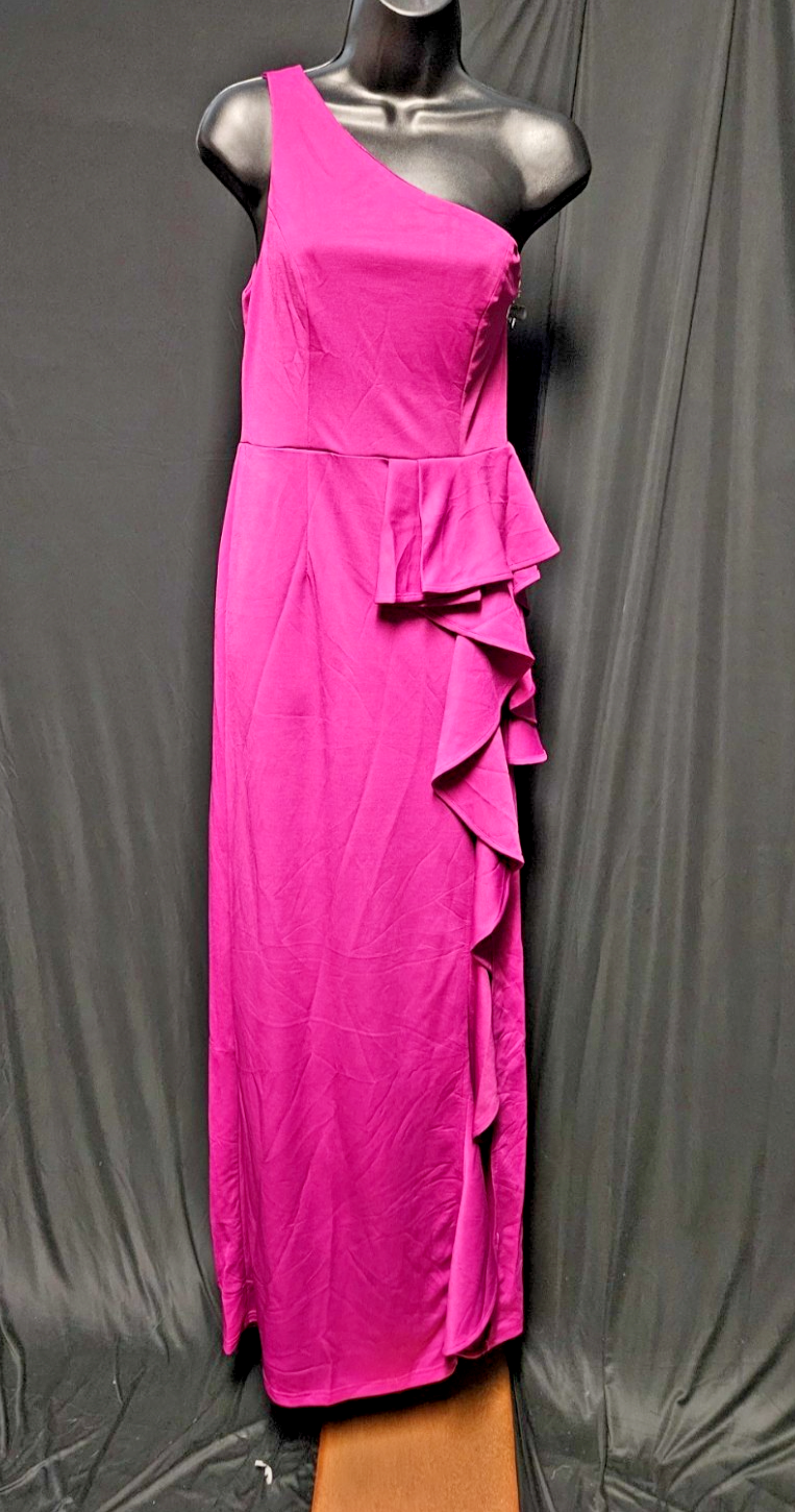 FAERIESTY ONE SHOULDER RUFFLED SCUBA GOWN PROM/FORMAL SIZE 8 NWT FUCHSIA/MAGENTA