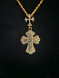 18K GOLD PLATED CUBIC ZIRCONIA MEN'S 24 inch CROSS PENDANT/NECKLACE