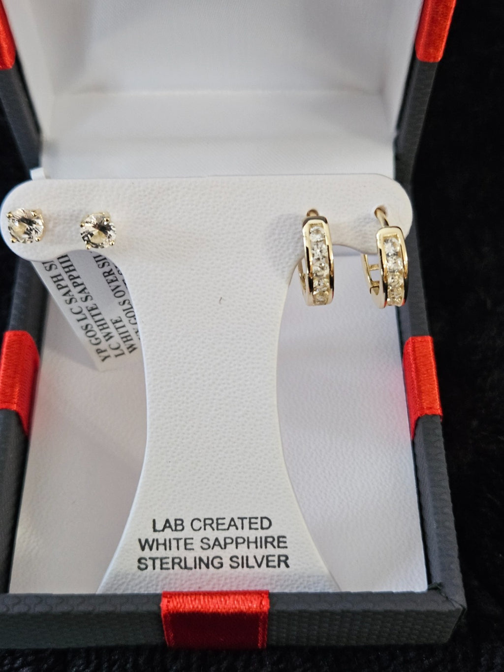 WOMEN'S LAB CREATED WHITE SAPPHIRE 14K YELLOW GOLD/STERLING 2 PR. EARRING SET