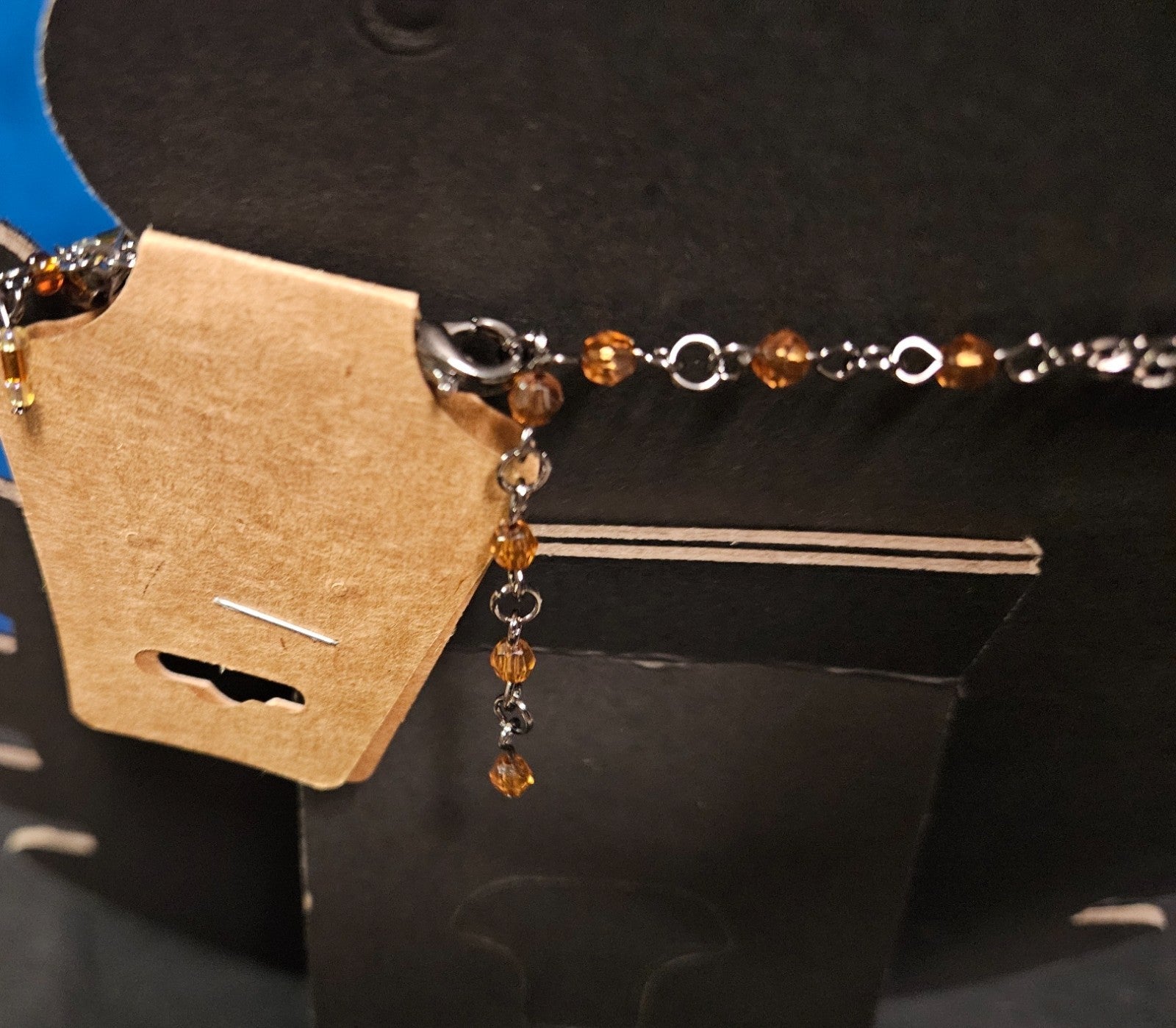 WOMEN'S ADJUSTABLE BEADED CHOKER SIMULATED AMBER/CRYSTAL BEADS STAINLESS STEEL