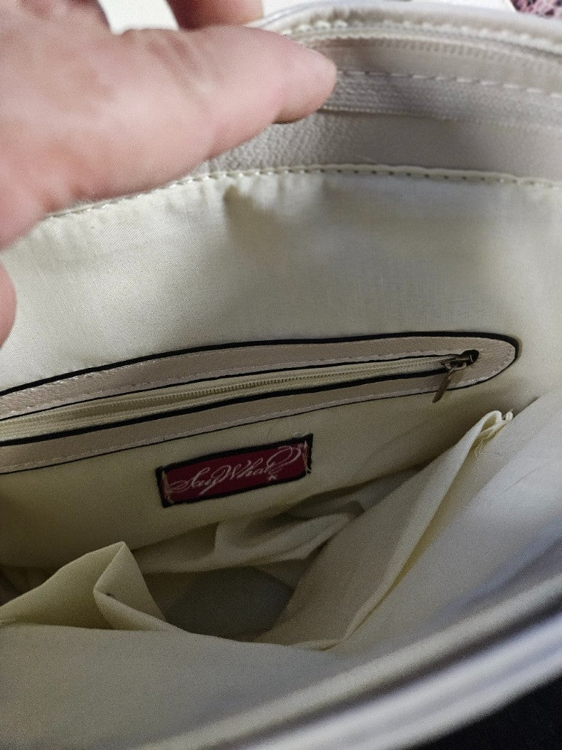 WOMEN'S SAY WHAT BEIGE VEGAN LEATHER PURSE WITH STUDS ON SIDES