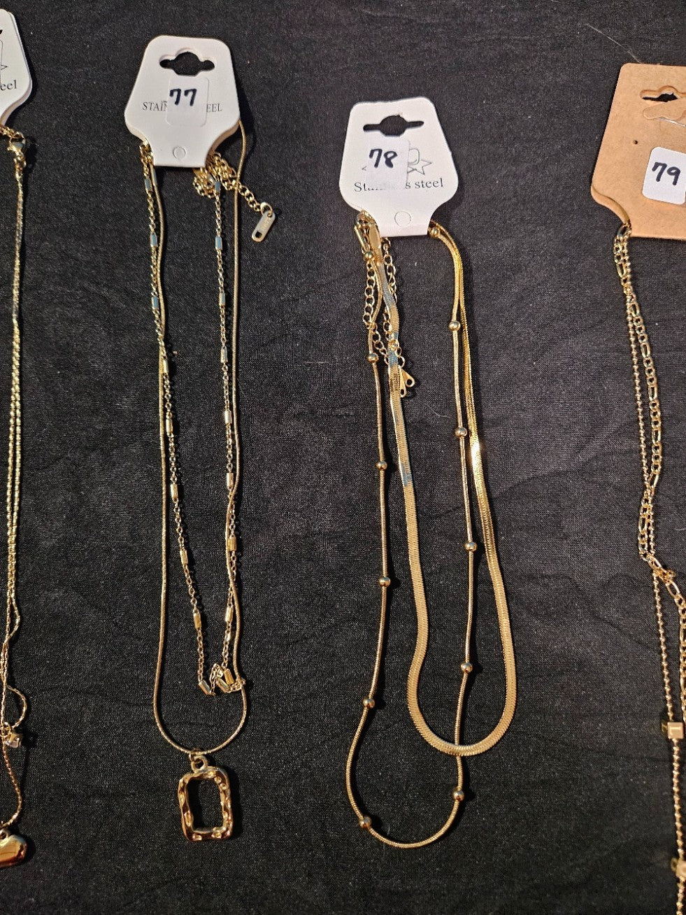 10K GOLD PLATE OVER STAINLESS DOUBLE/TRIPLE STRAND ASSORTED NECKLACE