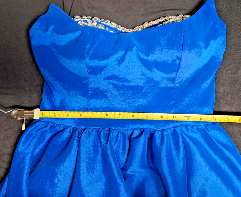 SHEIN STRAPLESS ROYAL BLUE SATIN/BLING FORMAL GOWN SZ M