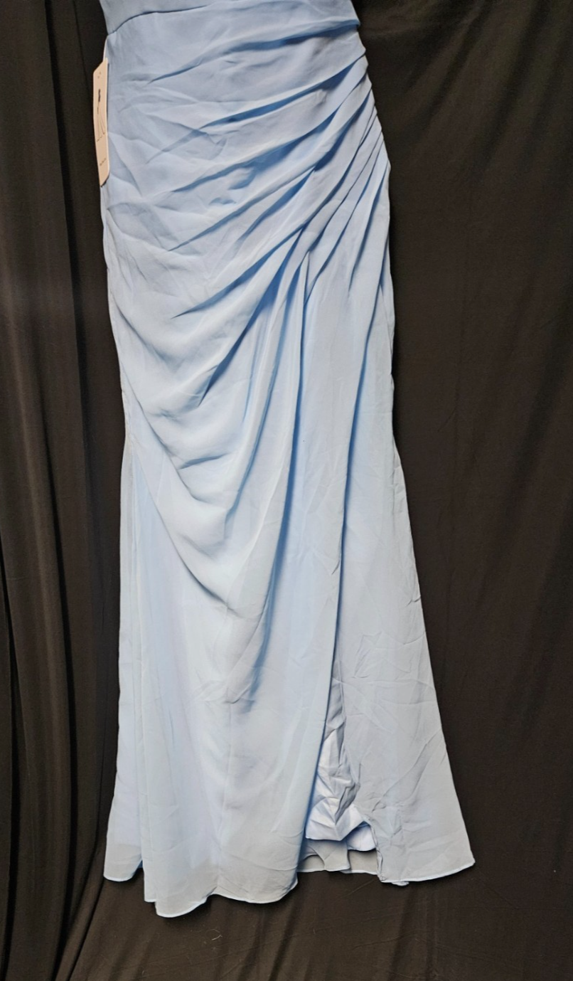 Lt. BLUE COWL-NECK ROUCHED MAXI CHIFFON FORMAL/PROM GOWN SIZE 8/10 NWT