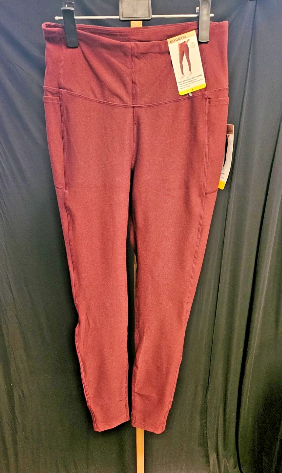 MONDETTA HIGH WAISTED POCKET ACTIVE LEGGINGS MAROON NWT SIZE SMALL NWT
