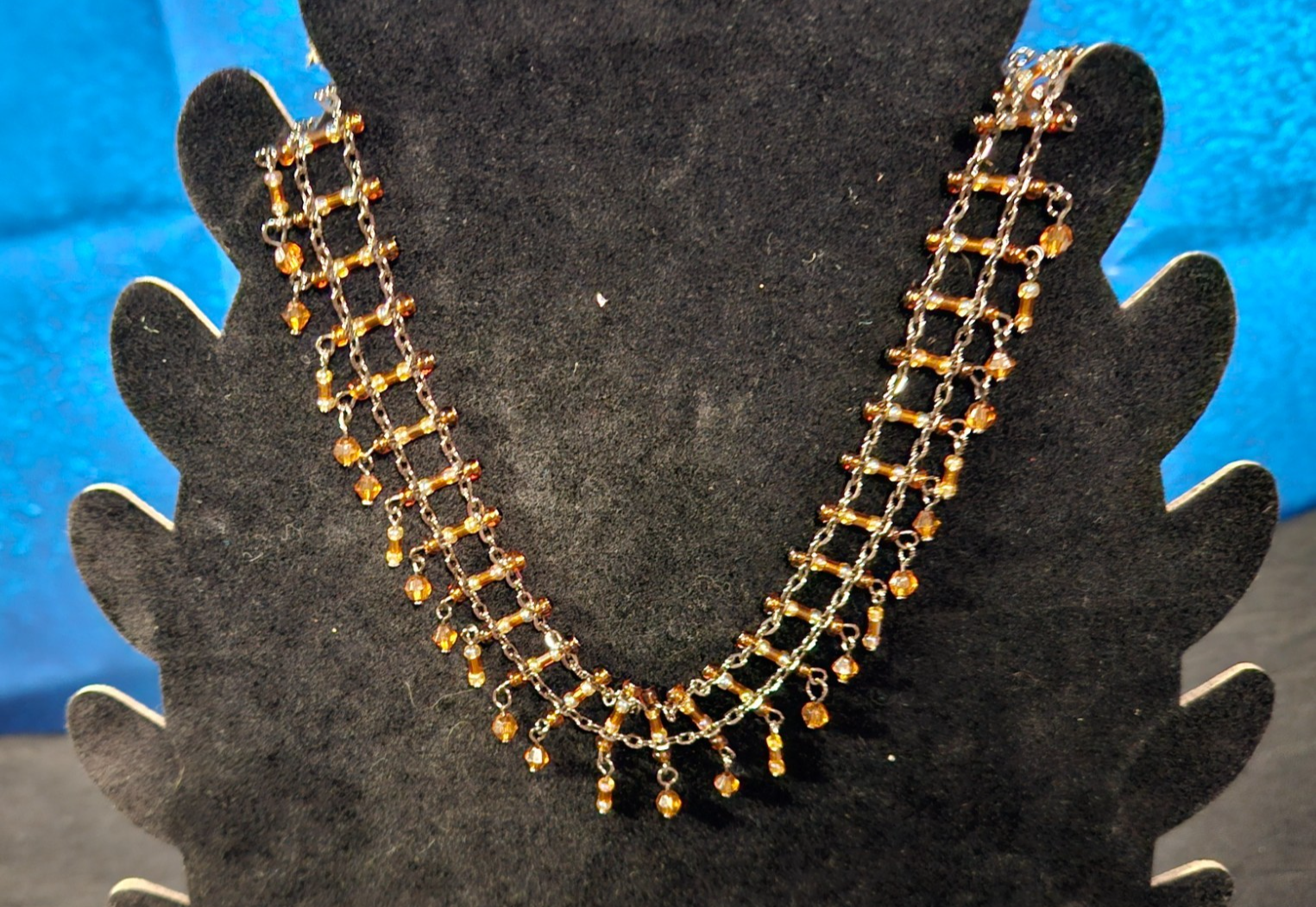 WOMEN'S ADJUSTABLE BEADED CHOKER SIMULATED AMBER/CRYSTAL BEADS STAINLESS STEEL