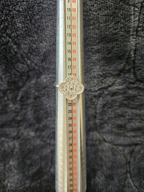 CUBIC ZIRCONIA PURE SILVER OVER BRASS CLOVER COCKTAIL RING SIZE 9
