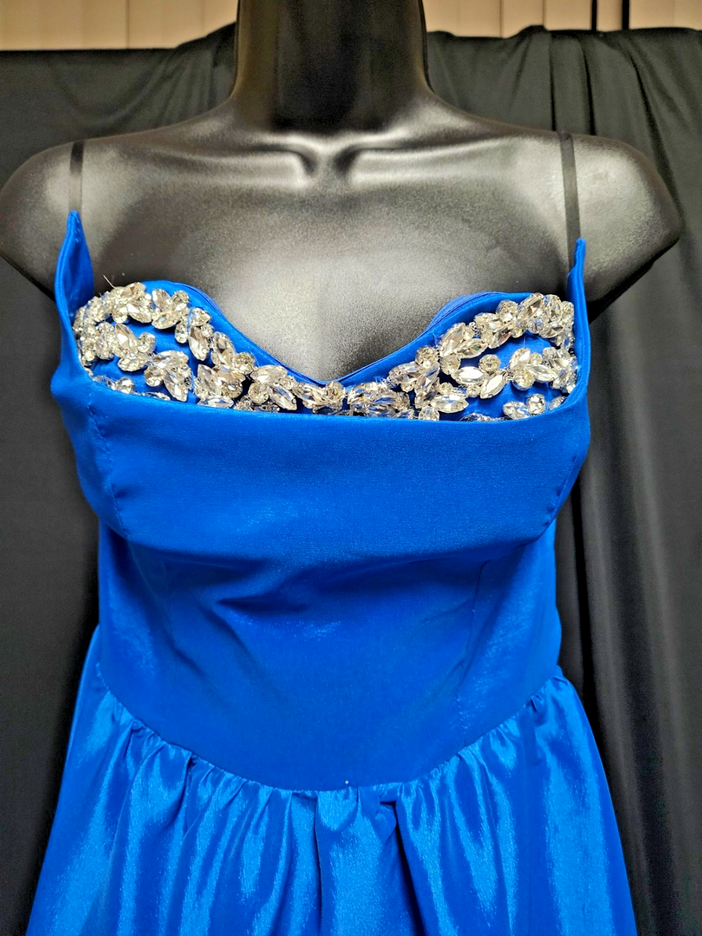 SHEIN STRAPLESS ROYAL BLUE SATIN/BLING FORMAL GOWN SZ M