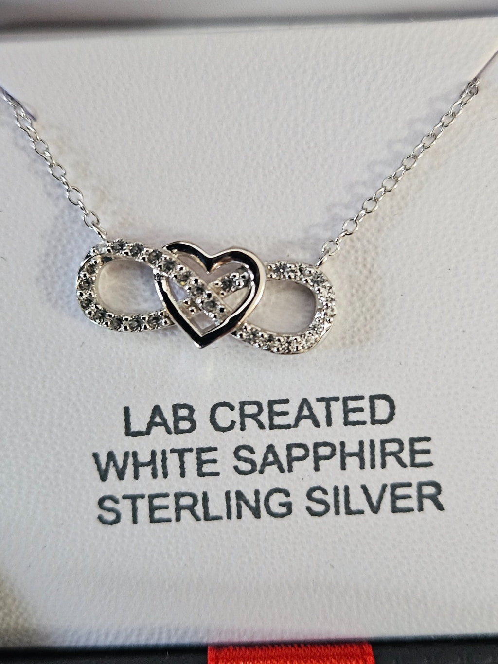 WOMEN'S LAB CREATED WHITE SAPPHIRE STERLING HEART INFINITY 18in PENDANT NECKLACE