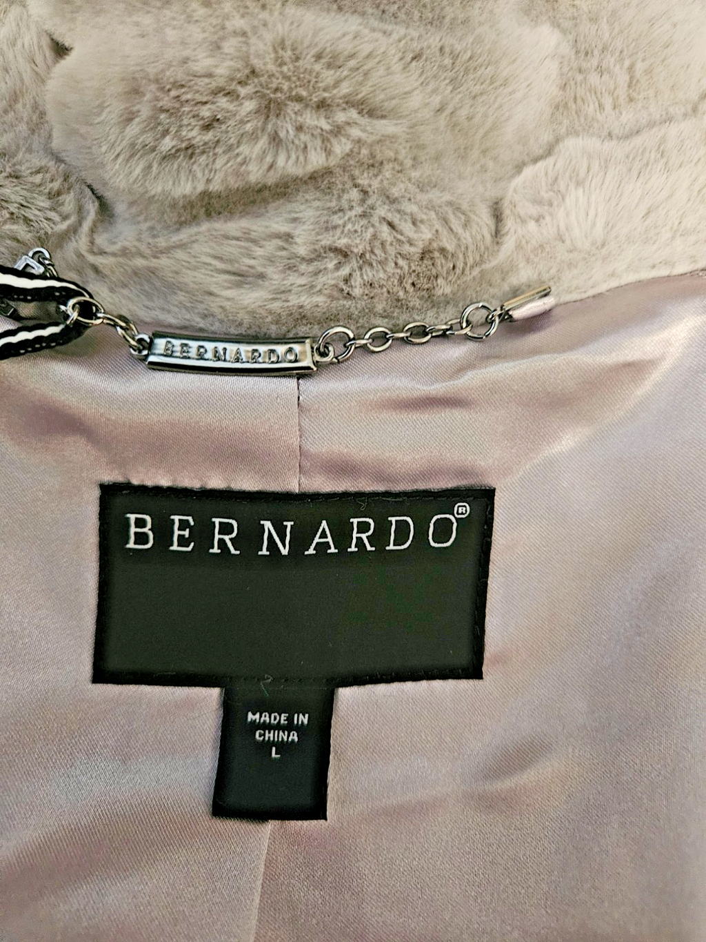 ADORABLE BERNARDO SZ L GRAY FAUX MINK FUR JACKET  WITH SATIN LINING NWT