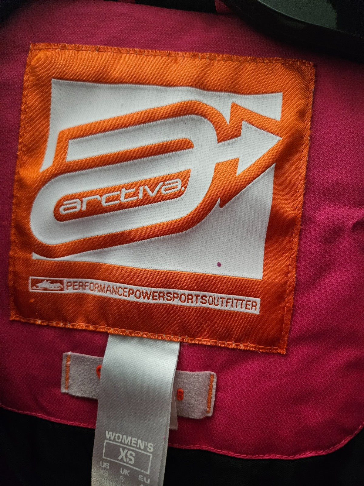 WOMEN'S ARCTIVA XS SNOWMOBILE JACKET PINK/GRAY CAMO SLIGHT AREA SUN DAMAGE