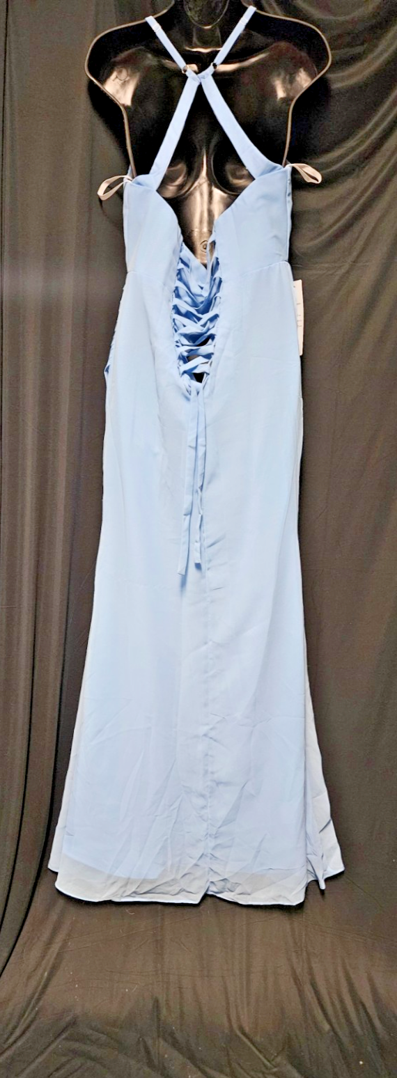 Lt. BLUE COWL-NECK ROUCHED MAXI CHIFFON FORMAL/PROM GOWN SIZE 8/10 NWT