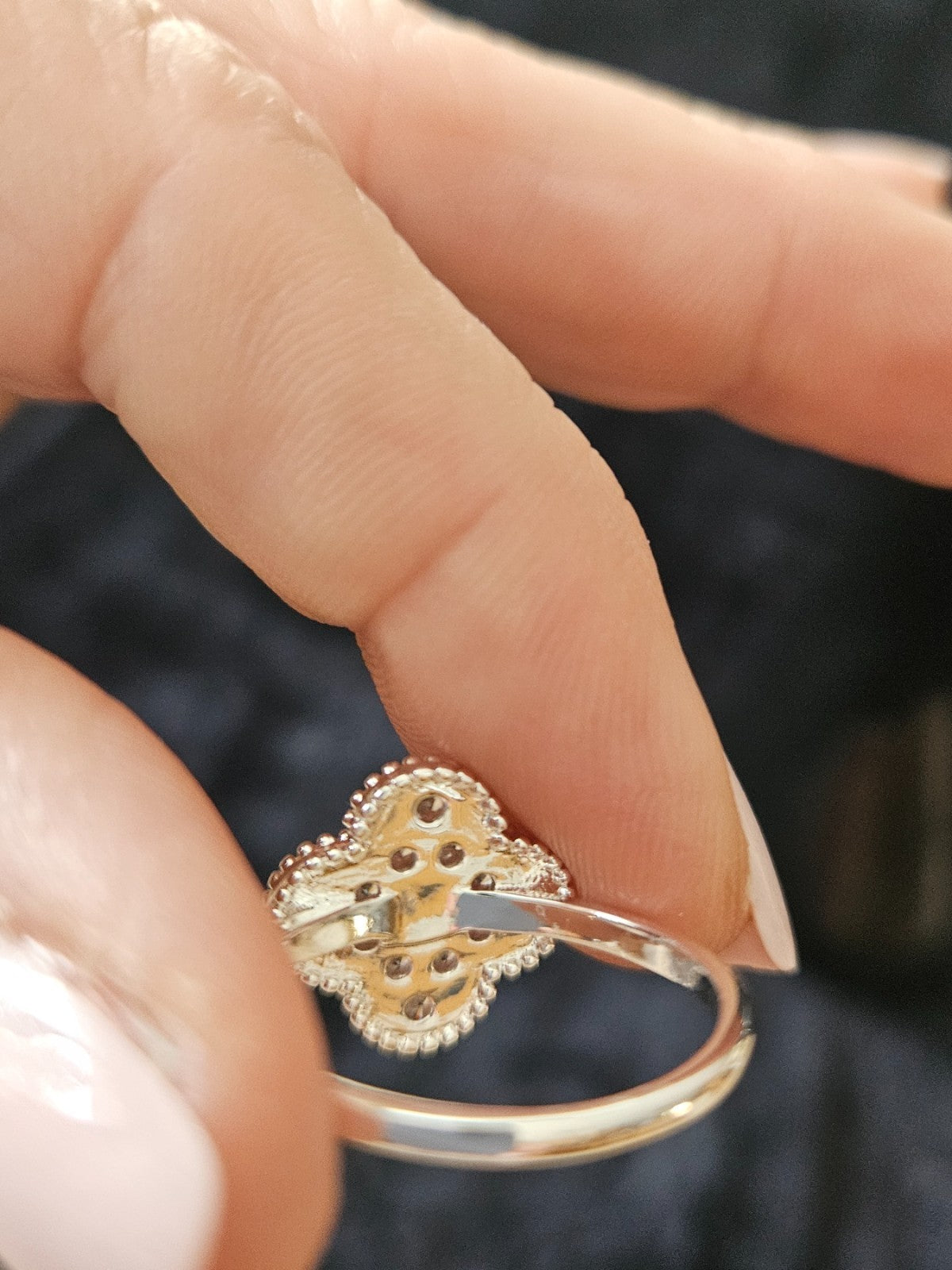 CUBIC ZIRCONIA PURE SILVER OVER BRASS CLOVER COCKTAIL RING SIZE 9