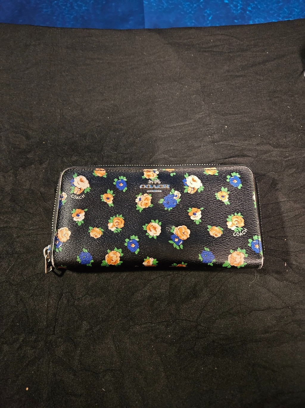 COACH ACCORDIAN ZIP WALLET F57649 IN TEA ROSE FLORAL PRINTED COATED CANVAS