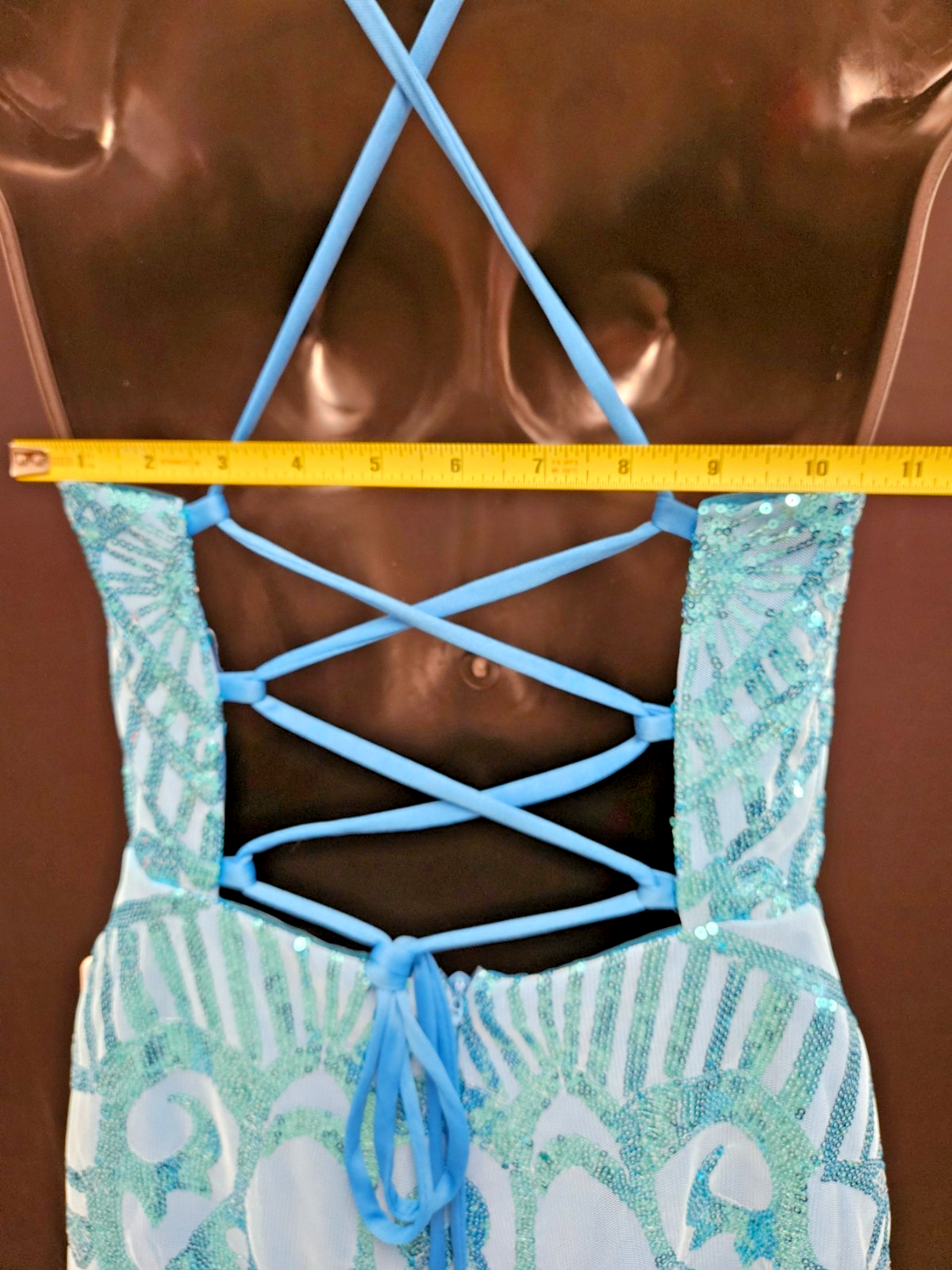 FAERIESTY SIZE SMALL BLUE SEQUINED FORMAL STRAPPY CORSET/ZIP MINI DRESS NWT