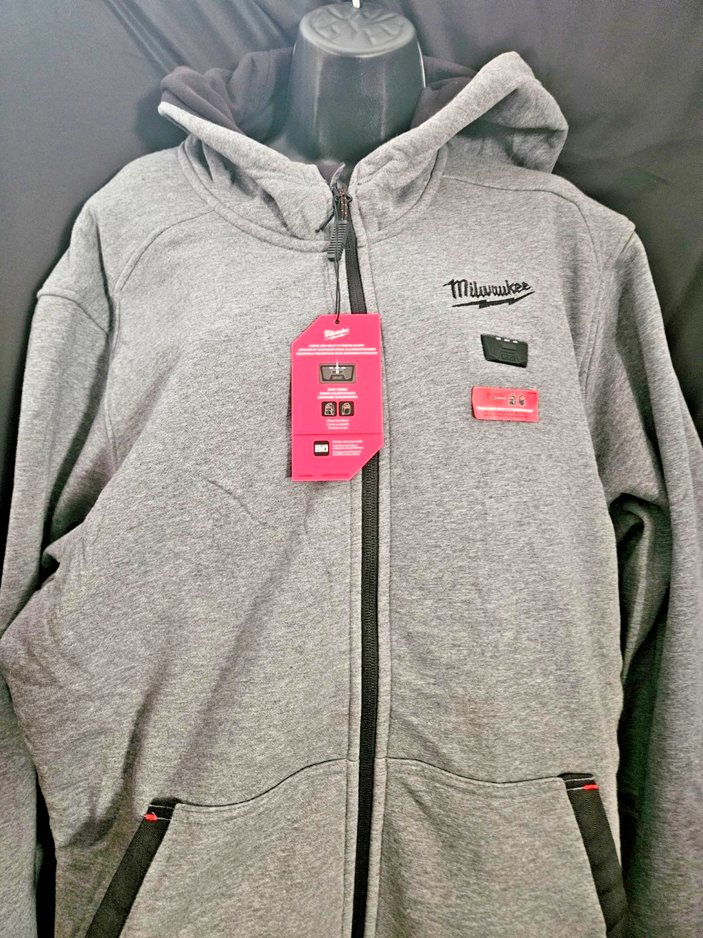SIZE MEN's XL MILWAUKEE M12 HEATED ZIP UP HOODIE GRAY/BLACK