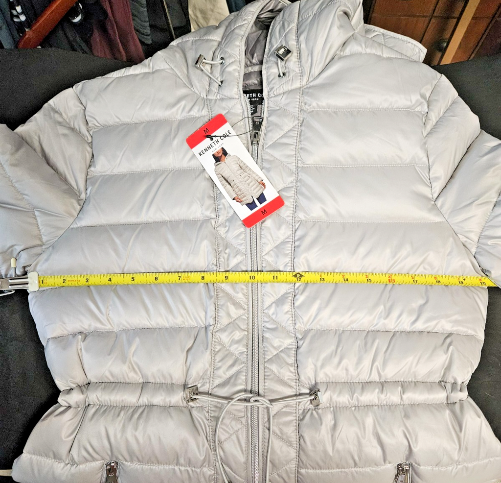 KENNETH COLE SILVER QUILTED ANORAK JACKET SIZE M DRAWSTRING WAIST NWT