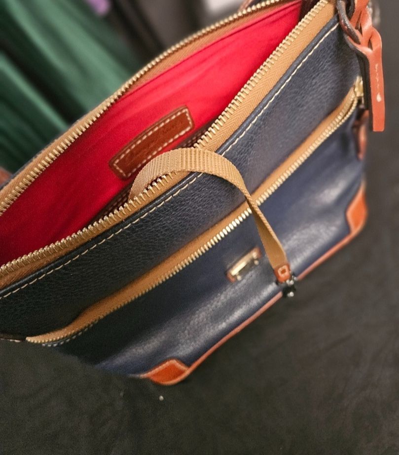 Dooney and Bourke Pebble Leather Small Zip Crossbody Bag - Navy