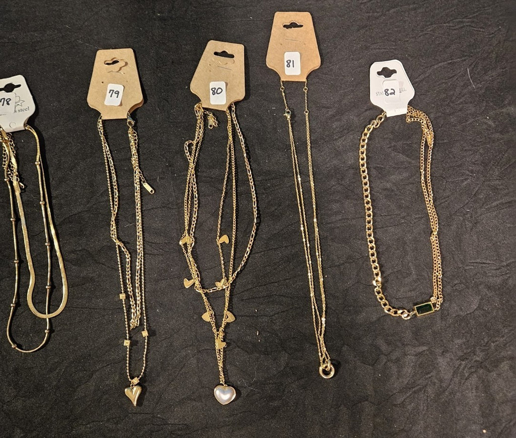 10K GOLD PLATE OVER STAINLESS DOUBLE/TRIPLE STRAND ASSORTED NECKLACE