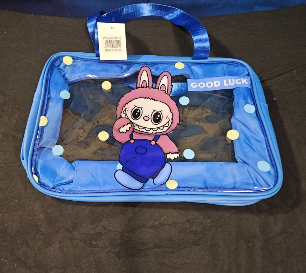 MAKE UP BAG LARGE BLUE CLEAR LABUBU 9 X 13