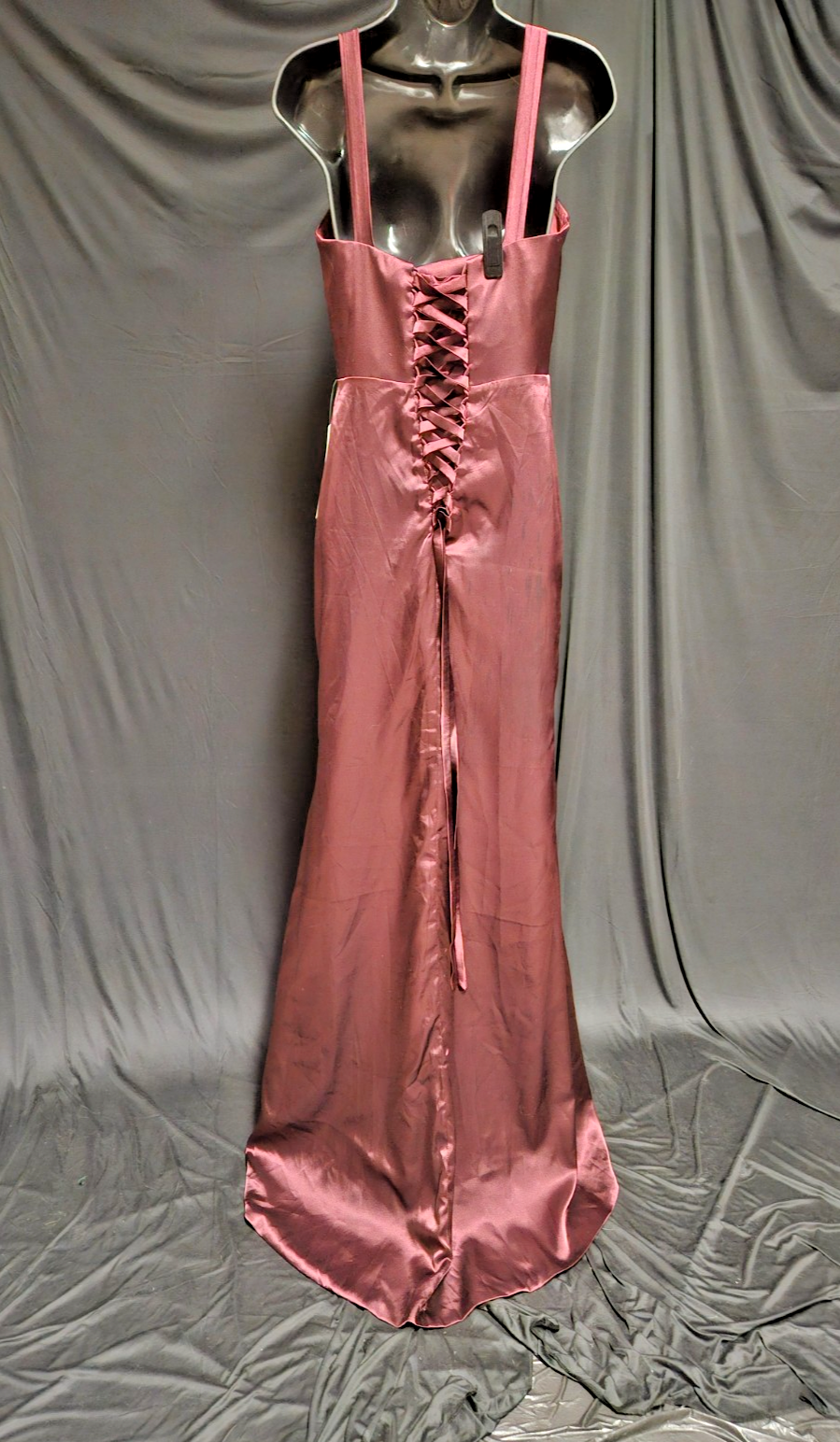 SIZE SMALL SATIN TANK/CORSET ROUCHED WINE FORMAL GOWN NWT