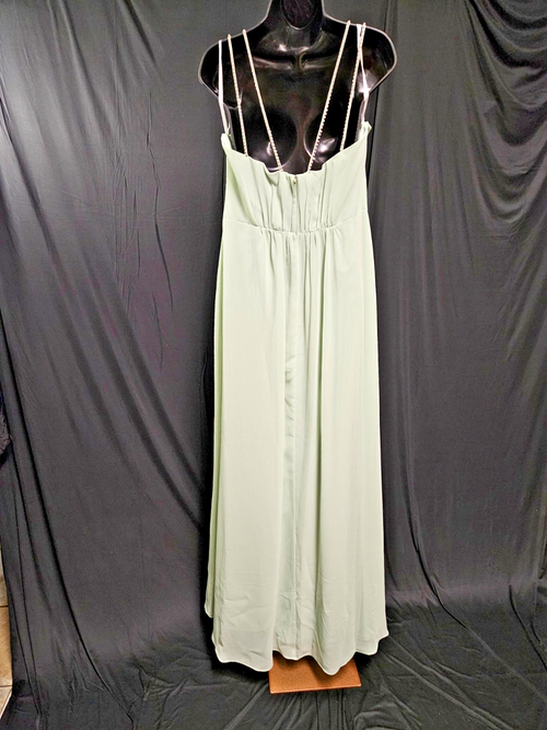 DAVID'S BRIDAL LONG CRINKLE CHIFFON GOWN IN MEADOW, RHINESTONE SIZE 12 NWT
