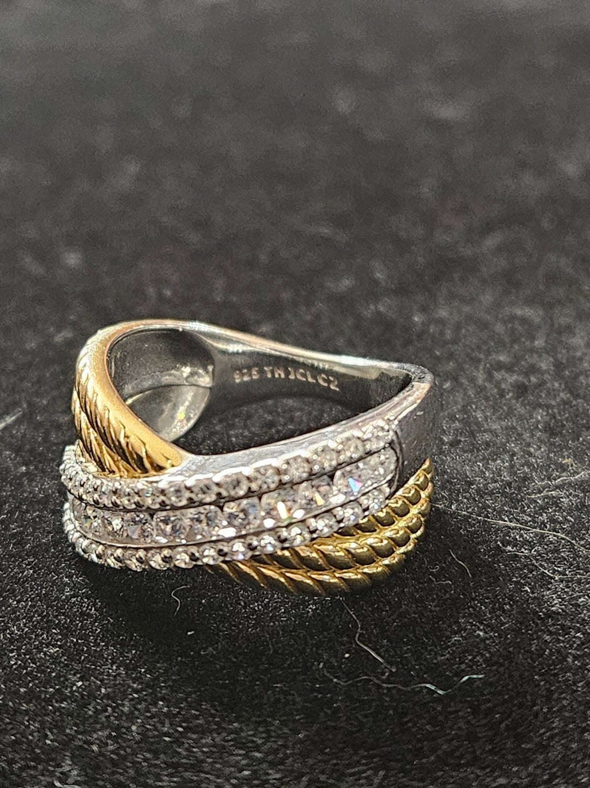 925 STERLING SILVER/GOLD FILL CUBIC ZIRCONIA CRISS/CROSS BAND SIZE 6 JCL LLC.
