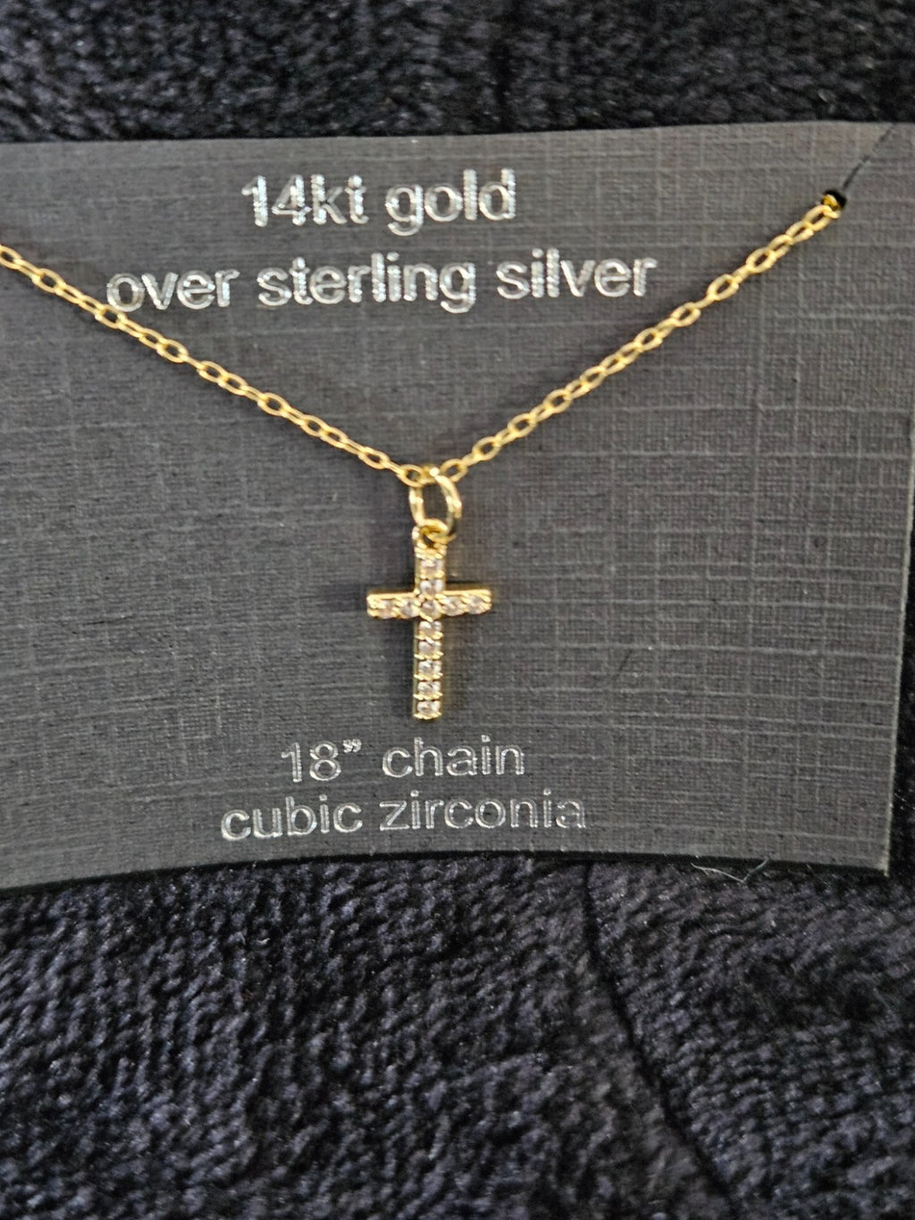 14K YELLOW GOLD OVER SILVER CUBIC ZIRCONIA CROSS PENDANT & 18in. NECKLACE