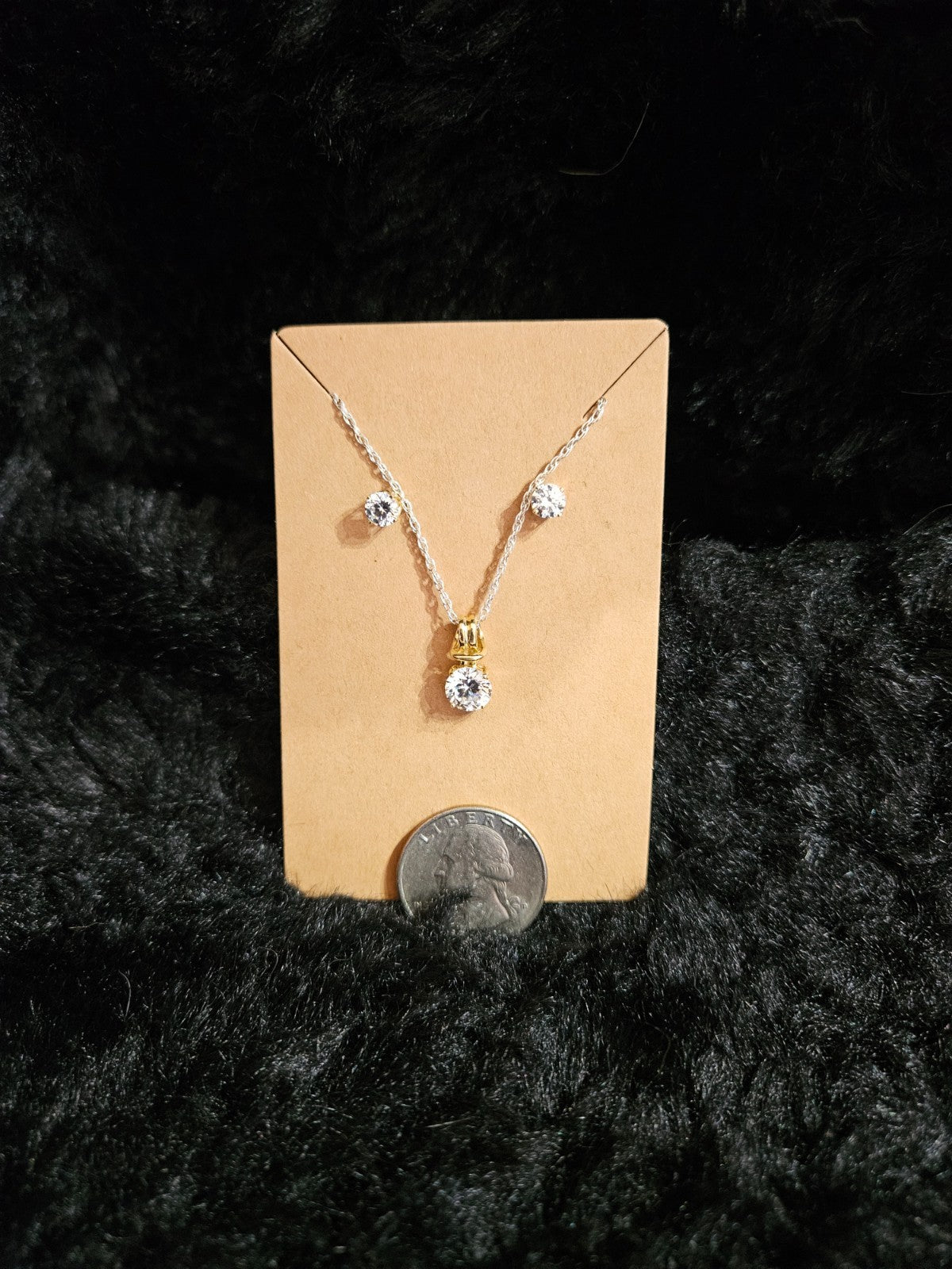 10K GOLD FILL& STERLING CUBIC ZIRCONIA EARRI & PENDANT SET NWOT