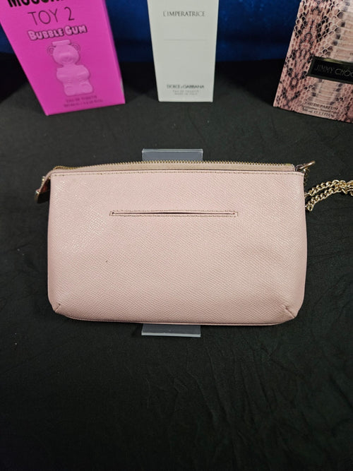 COACH LARGE CORNERZIP WRISTLET IN PINK CROSSGRAIN LEATHER CHAIN WRIST STRAP