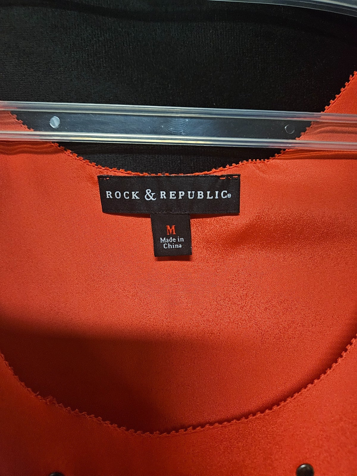 Women's Size Medium Orange Studded Cold Shoulder Blouse Rock & Republic Brand