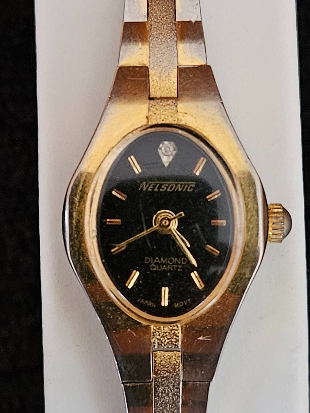 VINTAGE LADIES YELLOW GOLD FILL/ STAINLESS DIAMOND QUARTZ WATCH NEW BATTERY