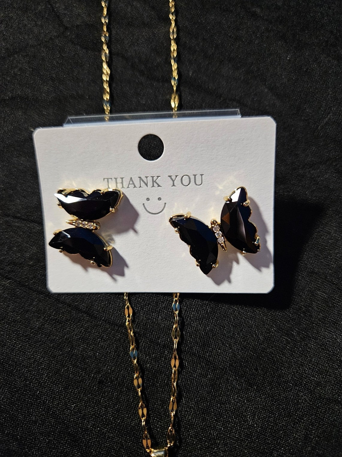 10KGOLD PLATE OVER STAINLESS STEEL BLACK BUTTERFLY NECKLACE/BRACELET SET