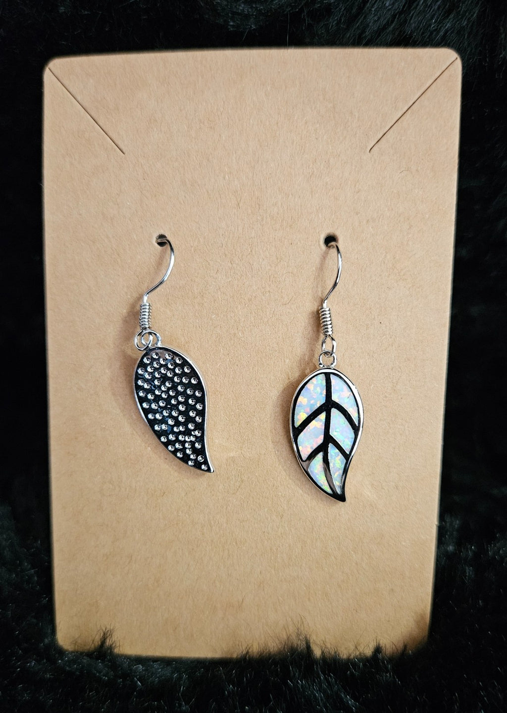 STAINLESS STEEL/ SIMULATED OPAL FEATHER EARRINGS NWOT