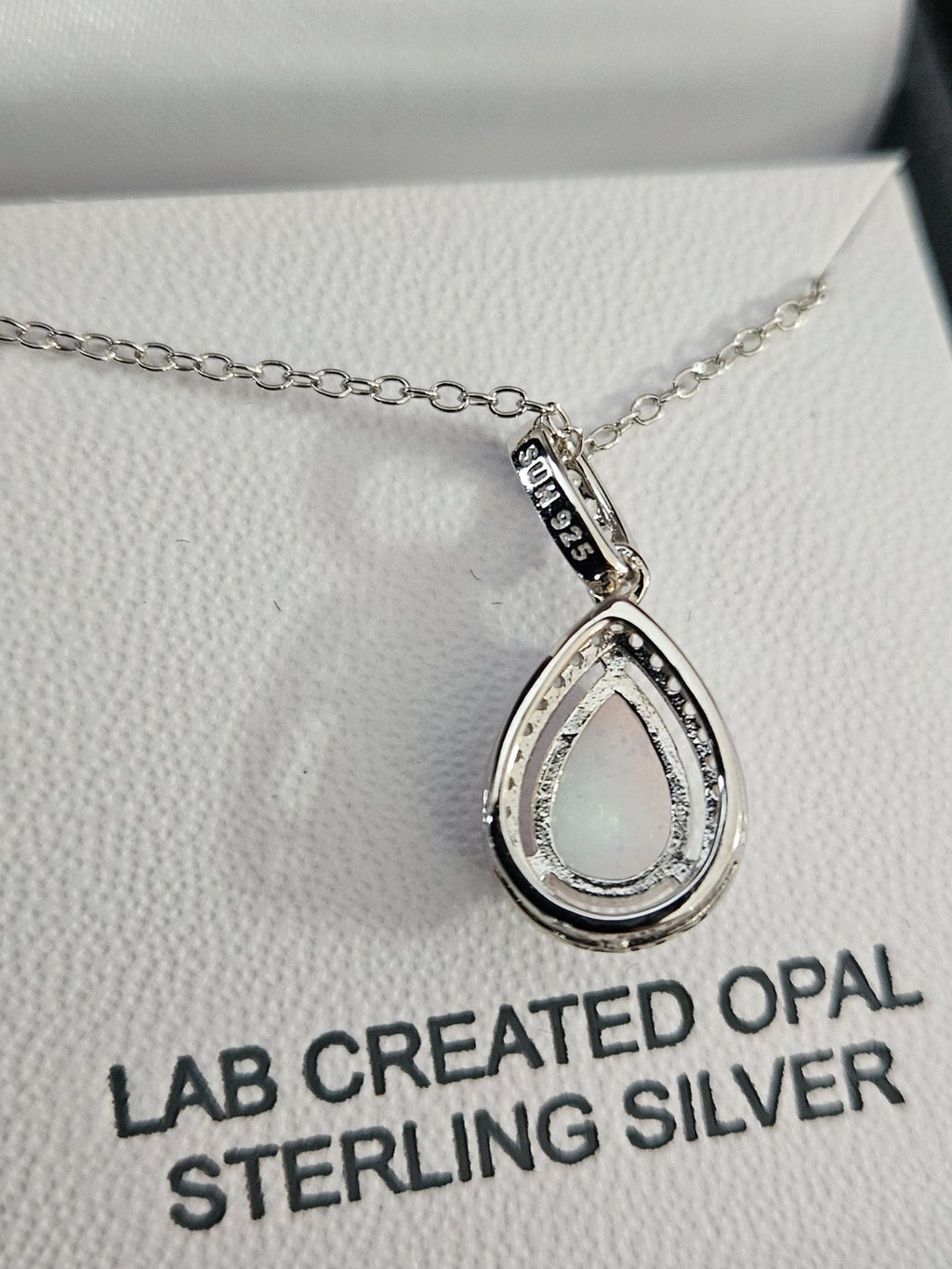 WOMENS LAB CREATED WHITE OPAL STERLING SILVER PEAR 18in. PENDANT/NECKLACE