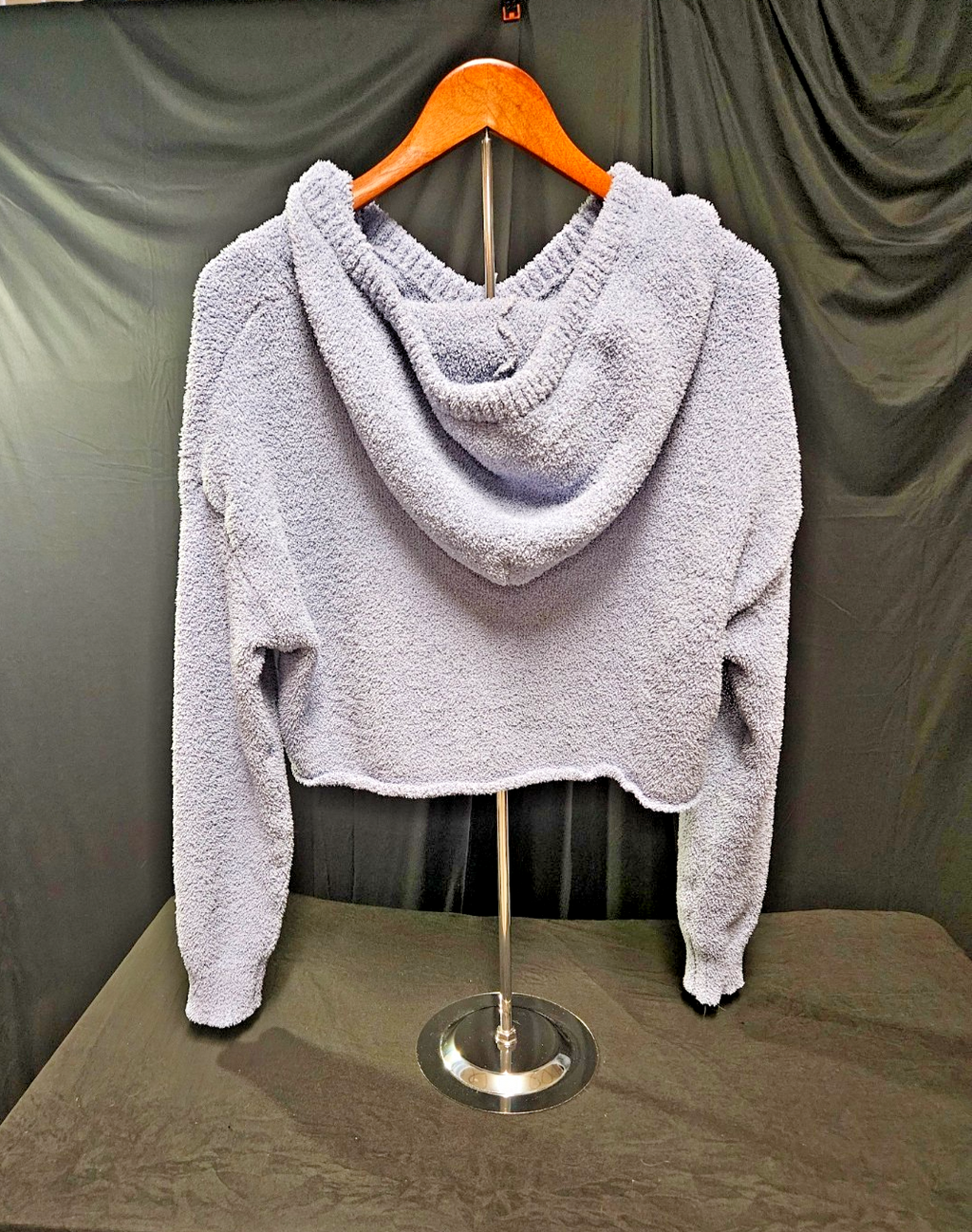 WOMEN'S FITS SIZE 8 LAVENDAR/GRAY CHUNKY FLEECE PULLOVER CROP HOODIE RELAXED FIT
