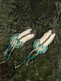 NATIVE AMERICAN OJIBWE HANDMADE 2 in LONG BEADED FEATHER SET GREEN