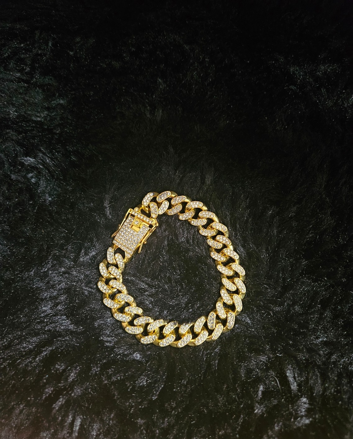 CUBAN LINK CUBIC ZIRCONIA ENCRUSTED 14K GOLD PLATE/STAINLESS 7.36 inch BRACELET