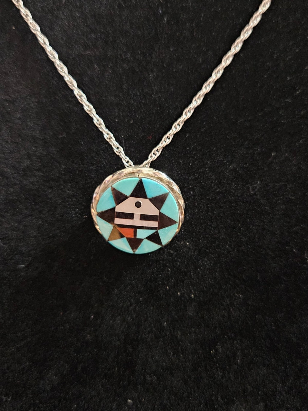 NATIVE AMERICAN ZUNI MADE STERLING PIN/PENDANT & CHAIN SIGNED BY ARTIST